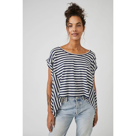 We The Free Sz. S Oversized Asymmetrical Striped Angel Tee - Picture 2 of 15